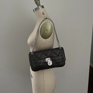 Michael Kors Hamilton Clutch Quilt Flap Shoulder Gray Gunmetal Pewter Metallic